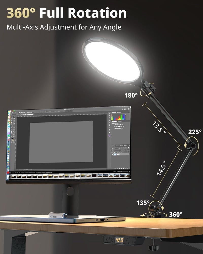 UBeesize 10" Key Light for Streaming, Desk Ring Light with Adjustable Arm (1 Pack), Zoom Lighting for Home Office, Gaming, Podcast, Video Calls, and Recording - Image 4